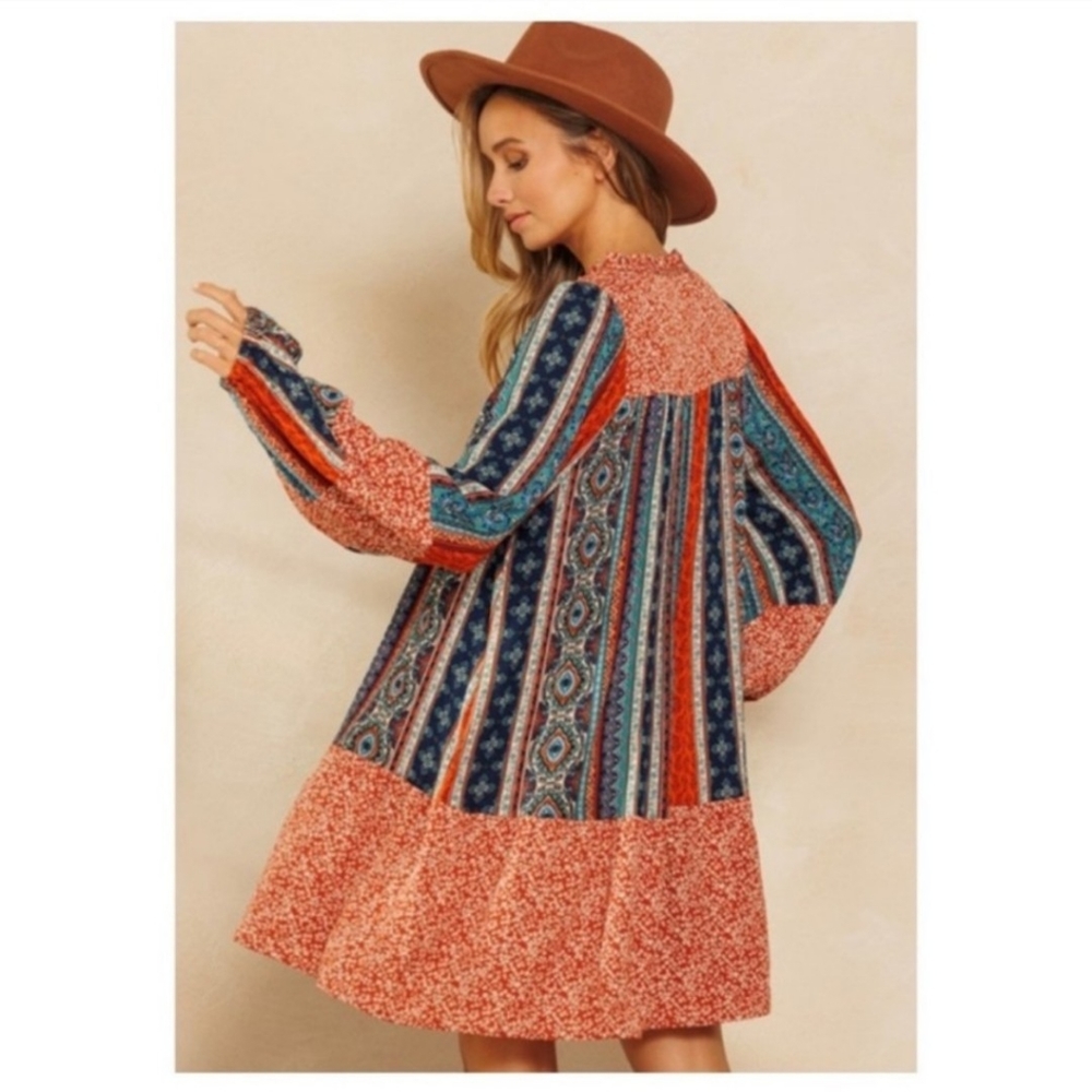 ✨BOHO CONTRAST BORDER DRESS-NEW - Picture 3 of 6